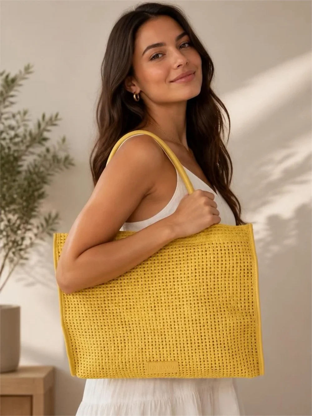 Lancome Yellow Woven Tote
